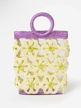 Lele Sadoughi Marigold Crochet Mini Tote Lavender,Cream & Lime Floral PVC Clear